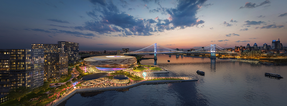 The New Jersey Economic Development Authority released a rendering of the proposed venue to house the Philadelphia 76ers in Camden as part of an effort to bring the team to New Jersey.