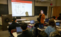 Rutgers Business School marketing instructor Madhavi Chakrabarty teaches undergraduate students in her AI for marketing class.