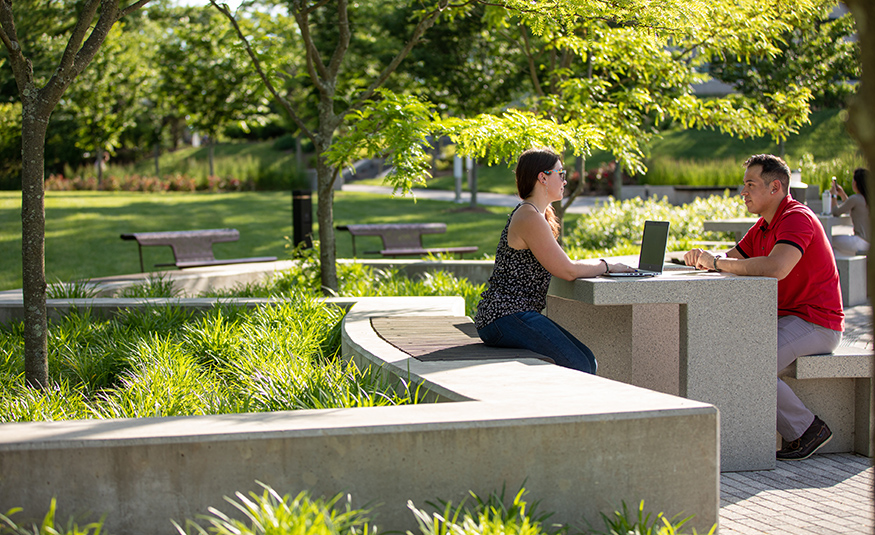 Communal spaces at The Park help to extend company footprints and create active spaces for engagement.