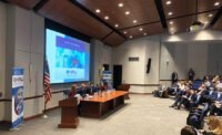 Joining the HealthCare Institute of New Jersey summit are panelists (from left) Michele Siekerka, president and CEO, New Jersey Business & Industry Association (NJBIA); Peter Connolly, CEO, New Jersey Manufacturing Extension Program; Tim Sullivan, CEO, New Jersey Economic Development Authority; AJ Sabath, representative, New Jersey State Building and Construction Trades Council; and Sandy Castor department head of economic development, Middlesex County.