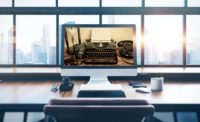 Desktop and window with typewriter