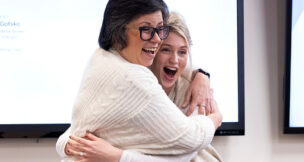 Vesucre founder Sarah Hartmann (left), of Oneonta, N.Y., and Day Out founder Becky Dheri (right), of Fair Haven