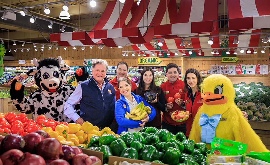 Stew Leonard's costumed characters are joined by Stew Leonard Jr. and members of the third generation of Stew Leonard's family ownership.