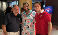 Collective Ventures Hospitality Group father-son owners David (left) and Alec Vorcheimer (right), with actor-comedian Adam Sandler.