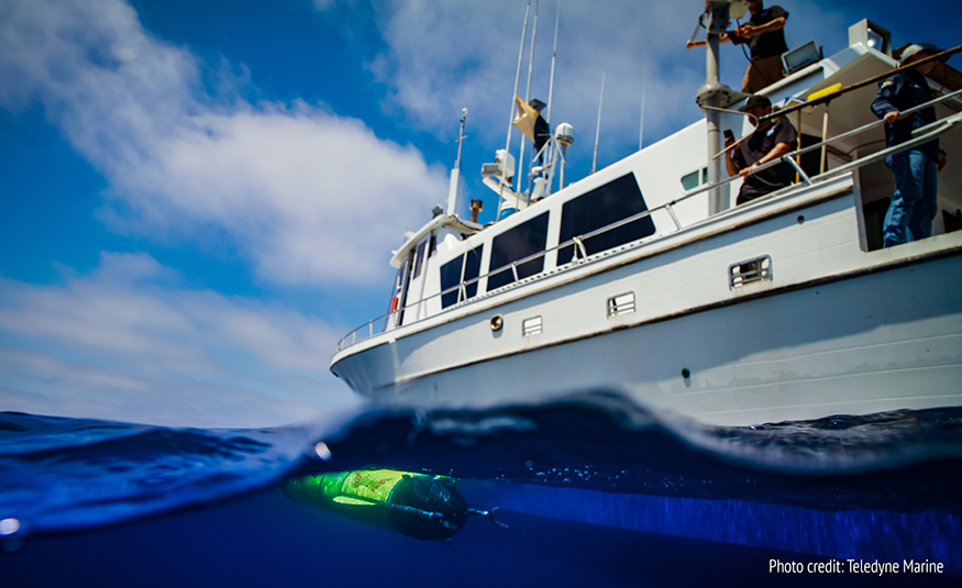 FAV Sentinel Mission Redwing test launches off a boat into the water.
