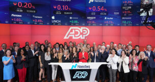 ADP marked its 75th anniversary by ringing the NASDAQ MarketSite Opening Bell on June 10, 2024.