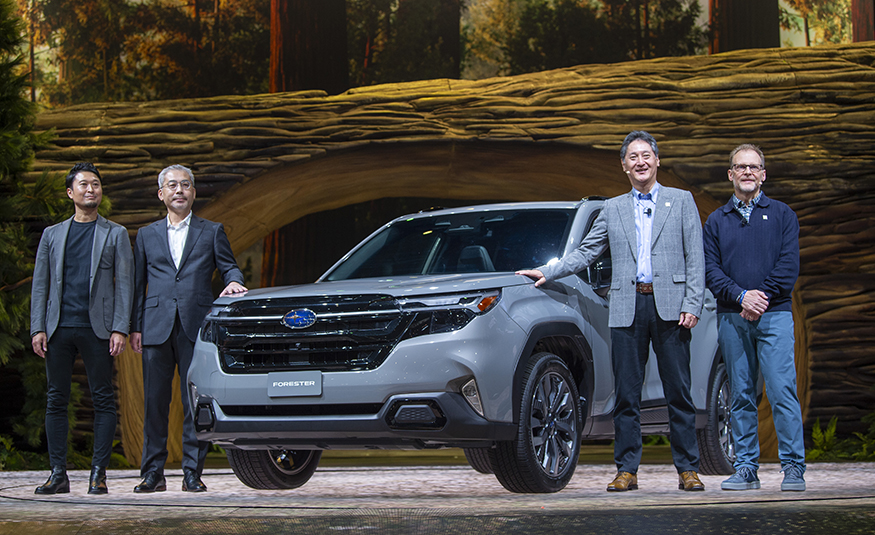 Subaru executives at the 2023 Los Angeles Auto Show in Los Angeles.