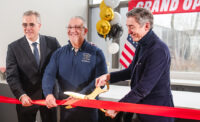From left: Eric Juillet de Saint Lager, CEO, Bridor North America; Anthony Fanucci, mayor of Vineland; and Philippe Morin, CEO, Bridor Worldwide, celebrate the expansion of the company's Vineland site. - PROVIDED BY BRIDOR