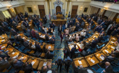 Gov. Mikie Sherrill gives her first Budget Address in the Assembly Chambers of the State House in Trenton on March 10, 2026.