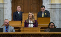 Gov. Mikie Sherrill gives her first Budget Address in the Assembly Chambers of the State House in Trenton on March 10, 2026.