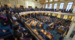 Gov. Mikie Sherrill gives her first Budget Address in the Assembly Chambers of the State House in Trenton on March 10, 2026.