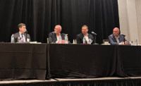 Steven Senior, senior partner, Riker Danzig LLP; Jack Fersko, Real Estate Department co-chair; Greenbaum, Rowe, Smith & Davis LLP; Peter Feldman, vice president at Saddleback Real Estate Developers and president of Legacy Real Estate Developers; and Jared Zatloukal, managing director, Principal Asset Management, participate in a panel discussion during IOREBA's Annual Developer's Night March 30, 2026, at Marriot at Glenpointe in Teaneck. JESSICA PERRY/NJBIZ