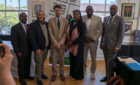 From left: Burlington City Mayor Barry Conaway, Burlington County Commissioner Randy Brolo, Arts Guild President Shanisha Ray, state Sen. Troy Singleton and Main Street Burlington President Seigha Omuso at the launch for Second Saturdays in May 2026. PROVIDED BY NJEDA/ARTS GUILD OF NEW JERSEY