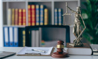 law firm stock imagery of desk with legal cues.