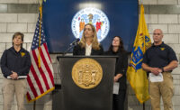 Gov. Mikie Sherrill held a press conference regarding Delaney Hall in Newark on May 31, 2026, at the New Jersey State Police Newark Station.