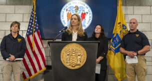 Gov. Mikie Sherrill held a press conference regarding Delaney Hall in Newark on May 31, 2026, at the New Jersey State Police Newark Station.