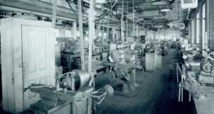 The second-floor precision machine shop at Thomas Edison's West Orange laboratory complex, shown before renovations.
