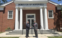 New Jersey American Water President Mark McDonough and Hopewell Borough Mayor Ryan Kennedy