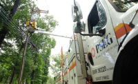 PSE&G crews work to restore power and repair equipment in Watchung after weekend storms.