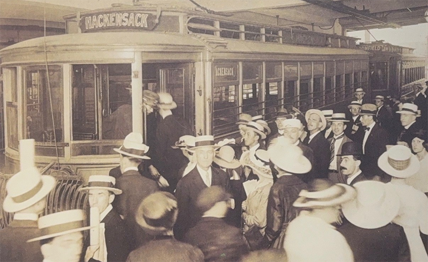 Opening day of the Public Service Terminal in Newark in April 1916. At its height, the trolley system encompassed 1,897 trolleys running on 695 miles of track spanning from Bergen County to Camden, serving 450 million passengers per year for only a nickel per fare.