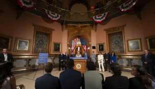 Gov. Mikie Sherrill holds a news conference in the rotunda at the State House in Trenton on June 30, 2026, after the Fiscal Year 2027 budget was passed by the legislature.