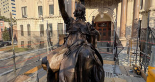 The Exchange Place Alliance is continuing its monument conservation efforts across Jersey City, including work on the Soldiers & Sailors monument, pictured here. PROVIDED BY EXCHANGE PLACE ALLIANCE