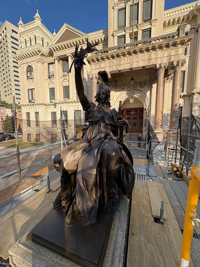 The Exchange Place Alliance is continuing its monument conservation efforts across Jersey City, including work on the Soldiers & Sailors monument, pictured here. PROVIDED BY EXCHANGE PLACE ALLIANCE