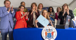 Gov. Mikie Sherrill signs legislation strengthening protections for patients seeking reproductive healthcare services, as well as protecting healthcare professionals who provide reproductive services, after a press conference at Planned Parenthood in Montclair on Aug. 20, 2026.