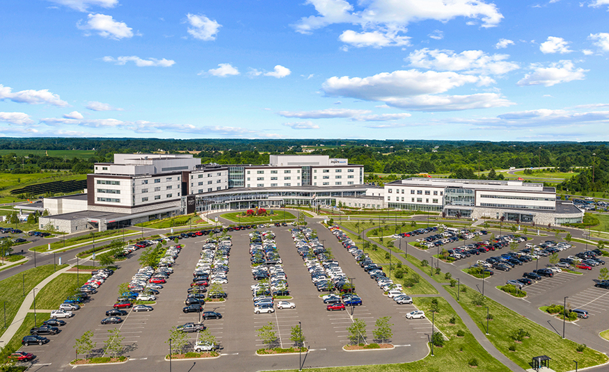 Exterior, aerial with parking lot, post-renovations: Inspira Medical Center Mullica Hill. PROVIDED BY INSPIRA HEALTH