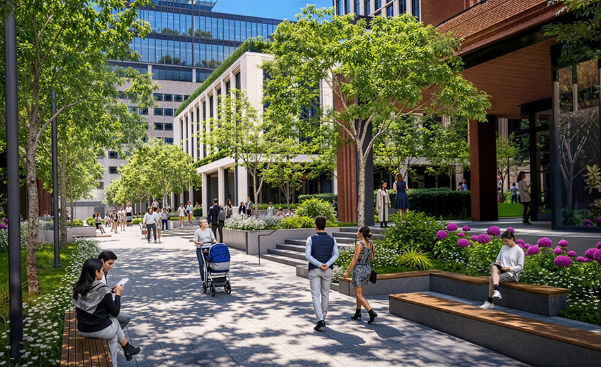 Rendering of the pedestrian-only promenade at Esen's 310 Washington Street development in Jersey City